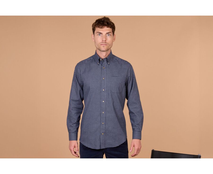 Men's navy and white checked flannel shirt - RODSAY