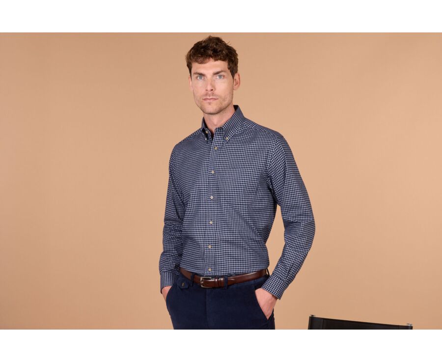 Men's navy and white checked flannel shirt - RODSAY
