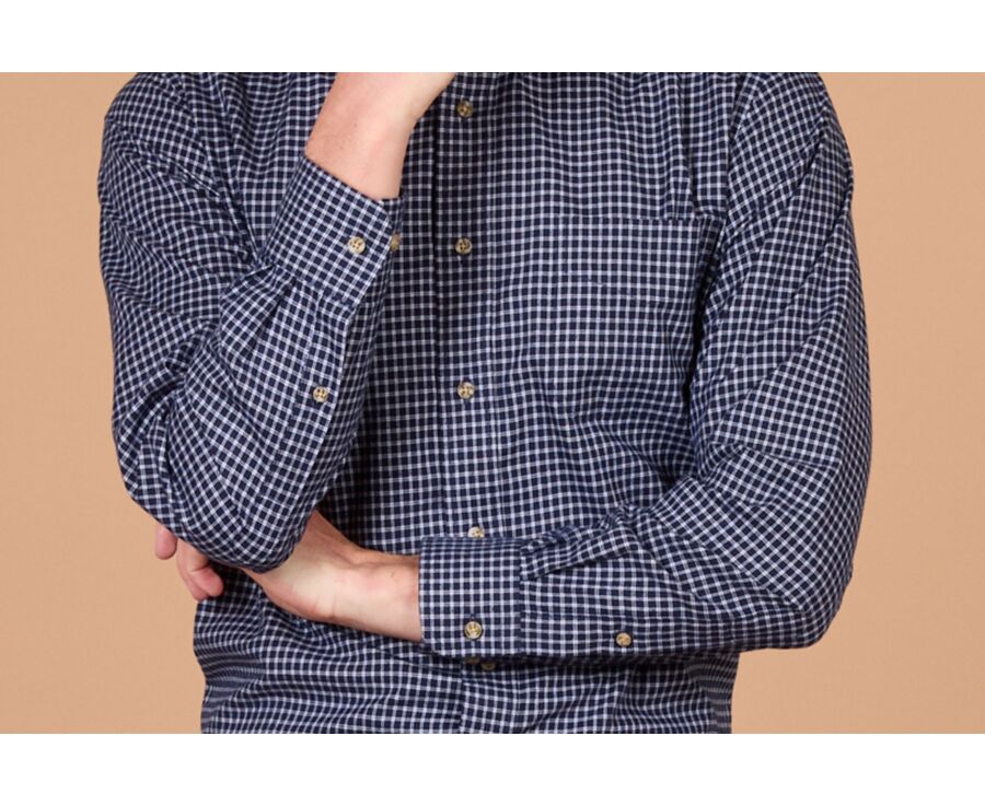 Men's navy and white checked flannel shirt - RODSAY