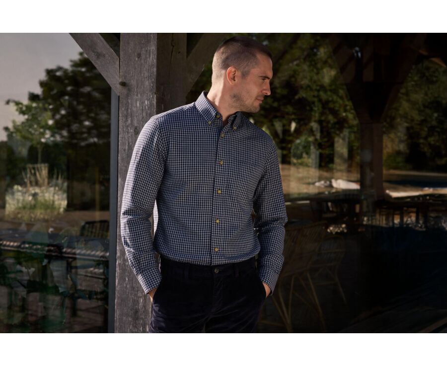 Men's navy and white checked flannel shirt - RODSAY
