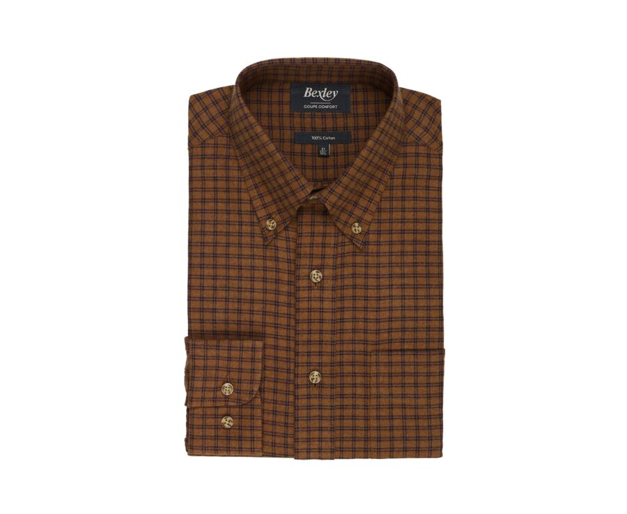 Men's checked chocolate and navy flannel shirt - COLTON