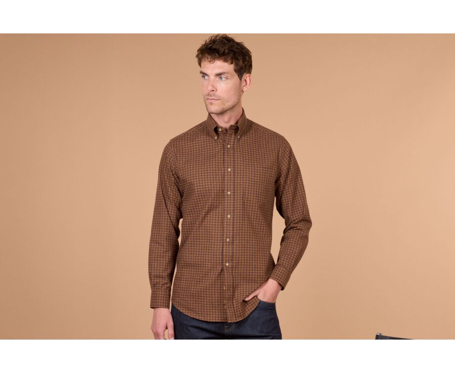 Men's checked chocolate and navy flannel shirt - COLTON