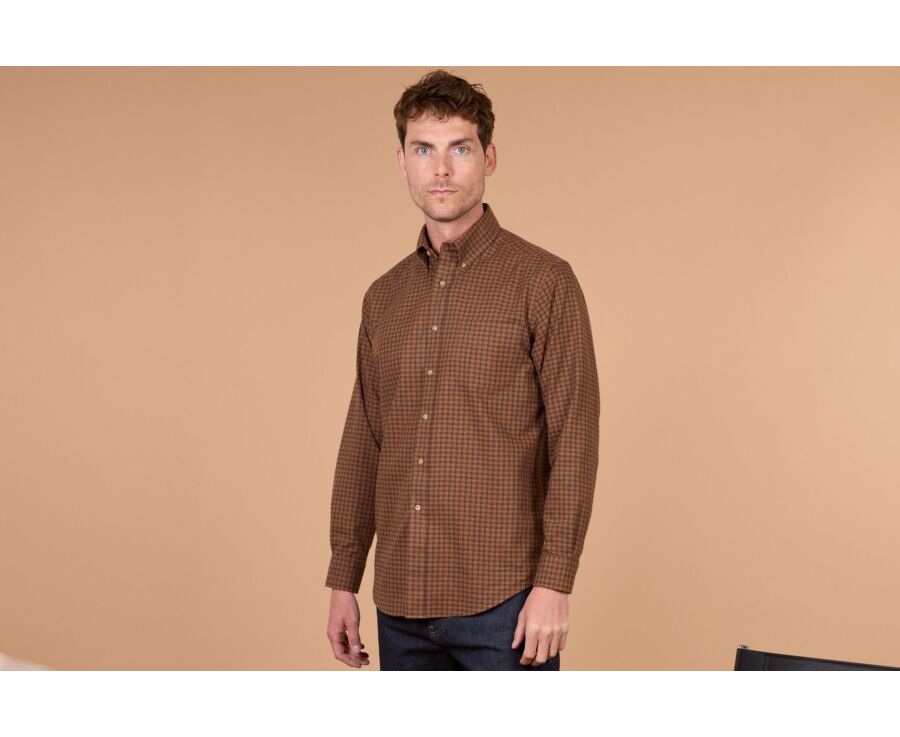 Men's checked chocolate and navy flannel shirt - COLTON
