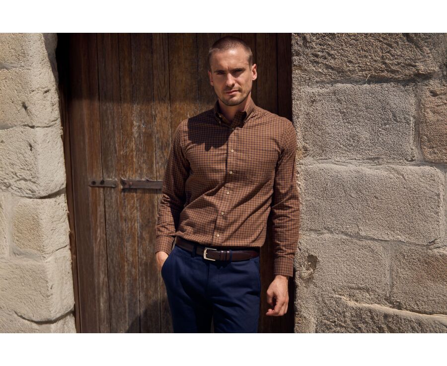 Men's checked chocolate and navy flannel shirt - COLTON