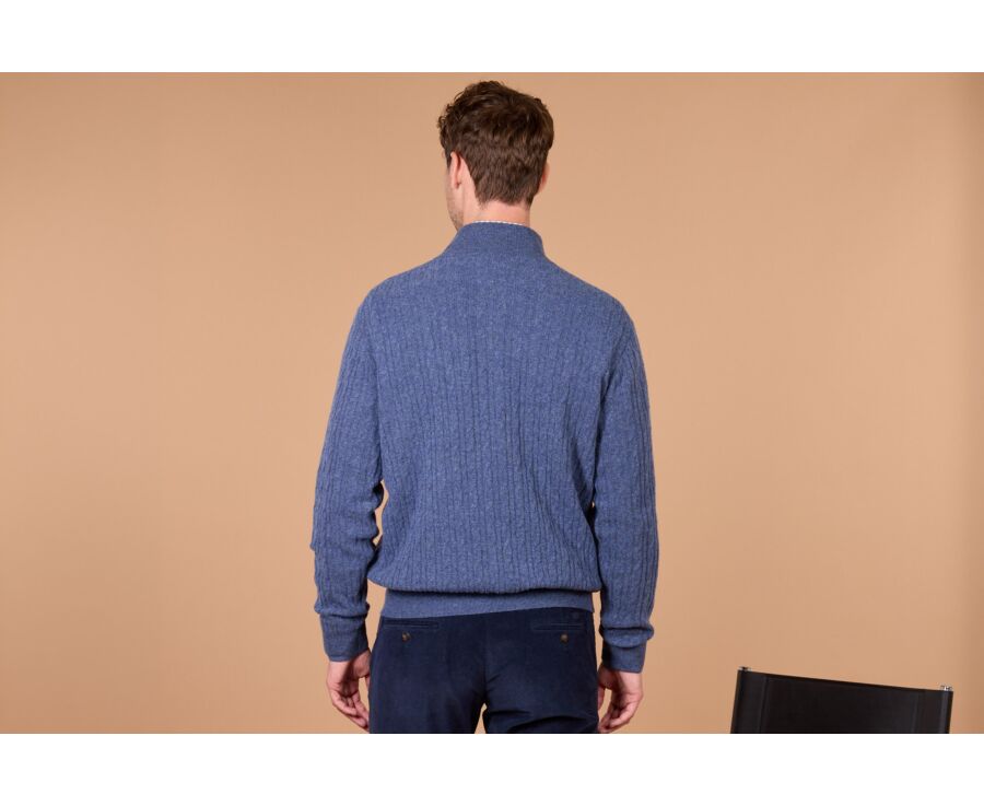Men's cable knit half-zip dark blue lambswool jumper - KEYDRICK