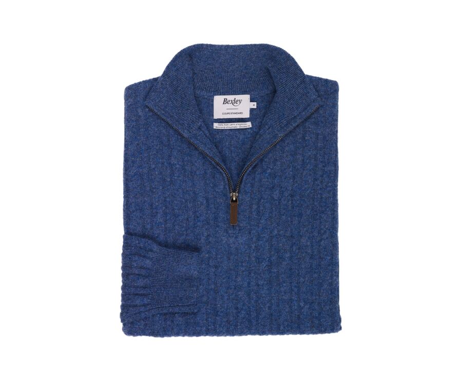 Men's cable knit half-zip dark blue lambswool jumper - KEYDRICK