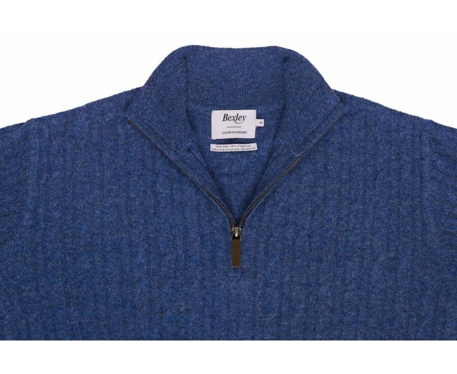 Men's cable knit half-zip dark blue lambswool jumper - KEYDRICK