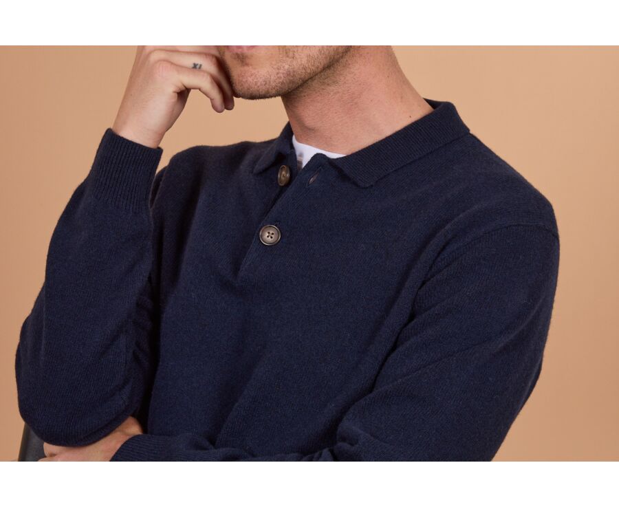 Men's navy blue polo collar lambswool jumper - BRAIDRICK