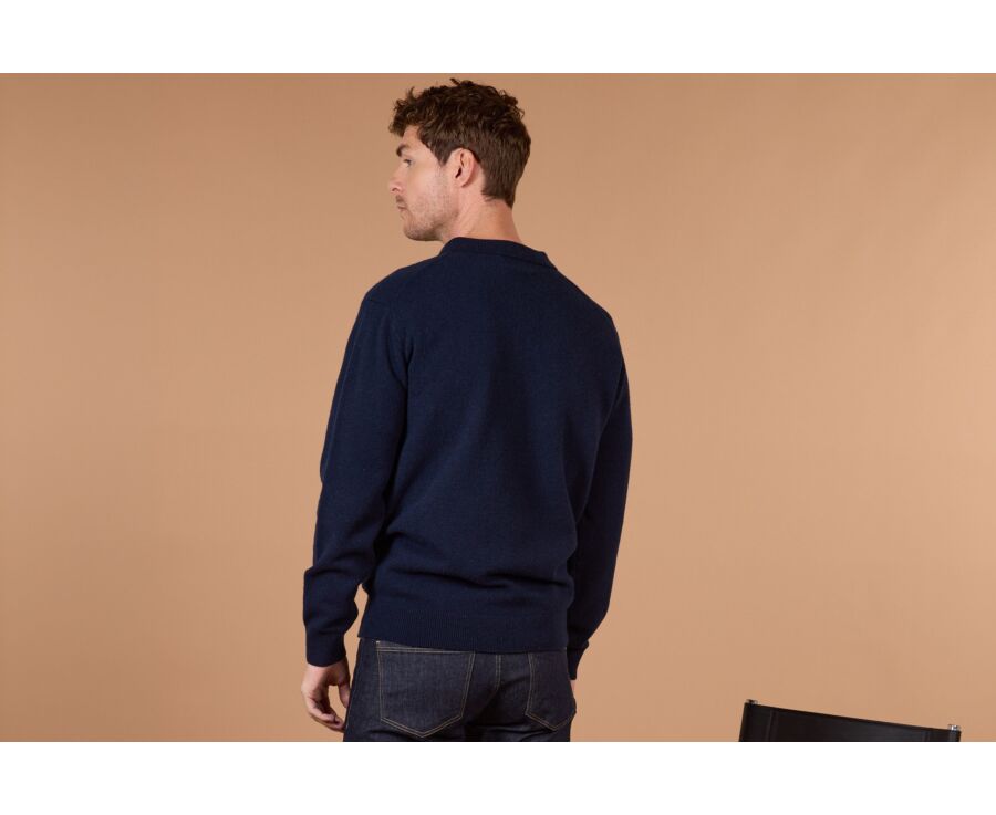 Men's navy blue polo collar lambswool jumper - BRAIDRICK