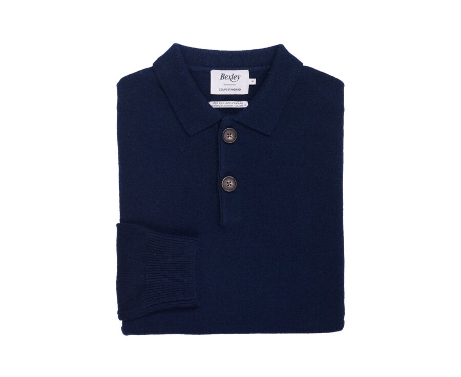 Men's navy blue polo collar lambswool jumper - BRAIDRICK