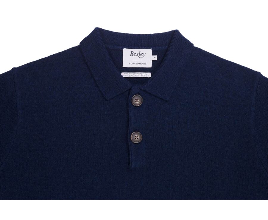 Men's navy blue polo collar lambswool jumper - BRAIDRICK