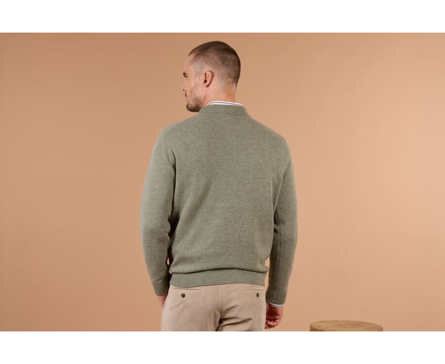Men's light khaki mélange polo collar lambswool jumper - BRAIDRICK