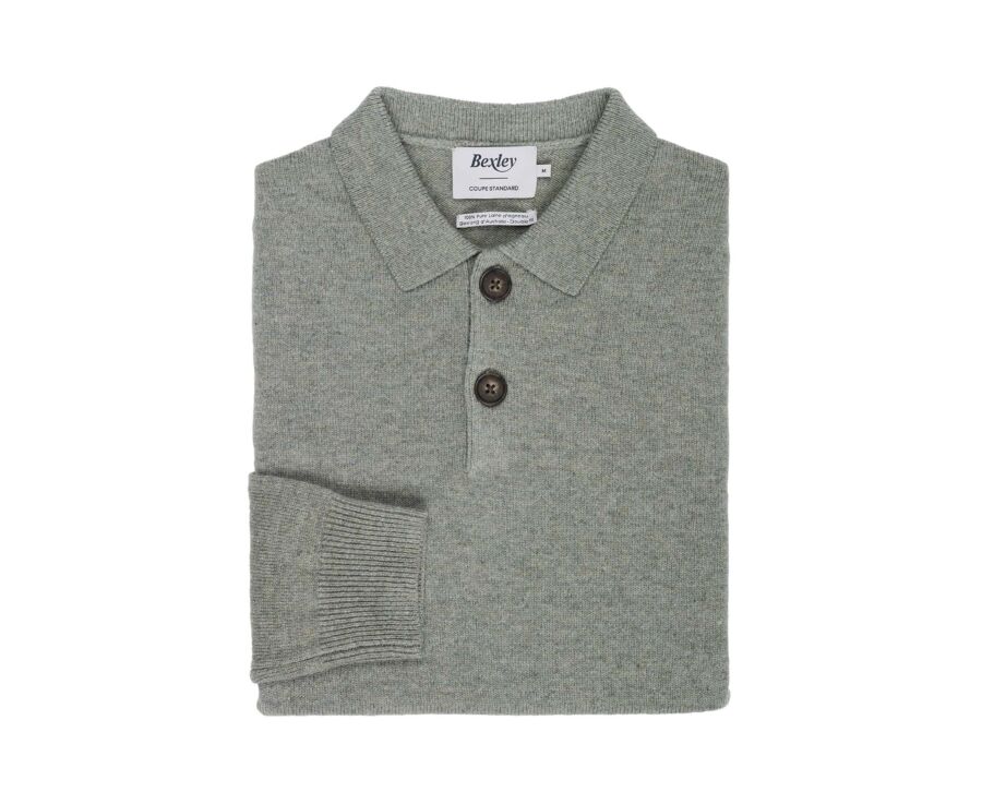 Men's light khaki mélange polo collar lambswool jumper - BRAIDRICK