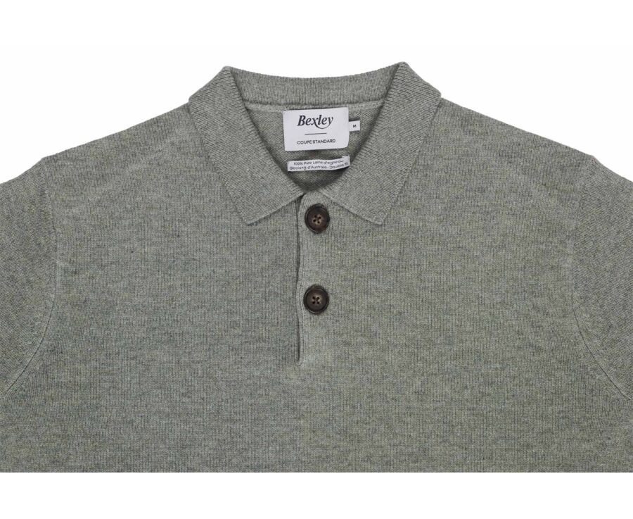 Men's light khaki mélange polo collar lambswool jumper - BRAIDRICK