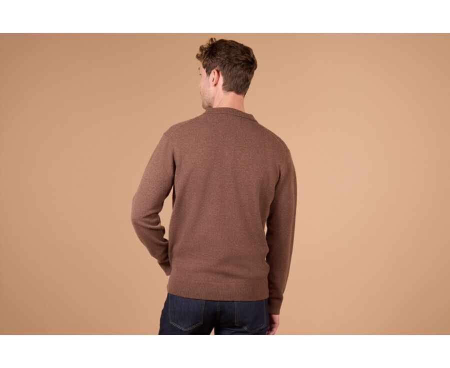 Men's chocolate mélange polo collar lambswool jumper - BRAIDRICK