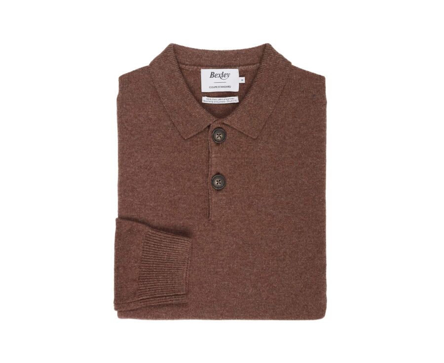 Men's chocolate mélange polo collar lambswool jumper - BRAIDRICK