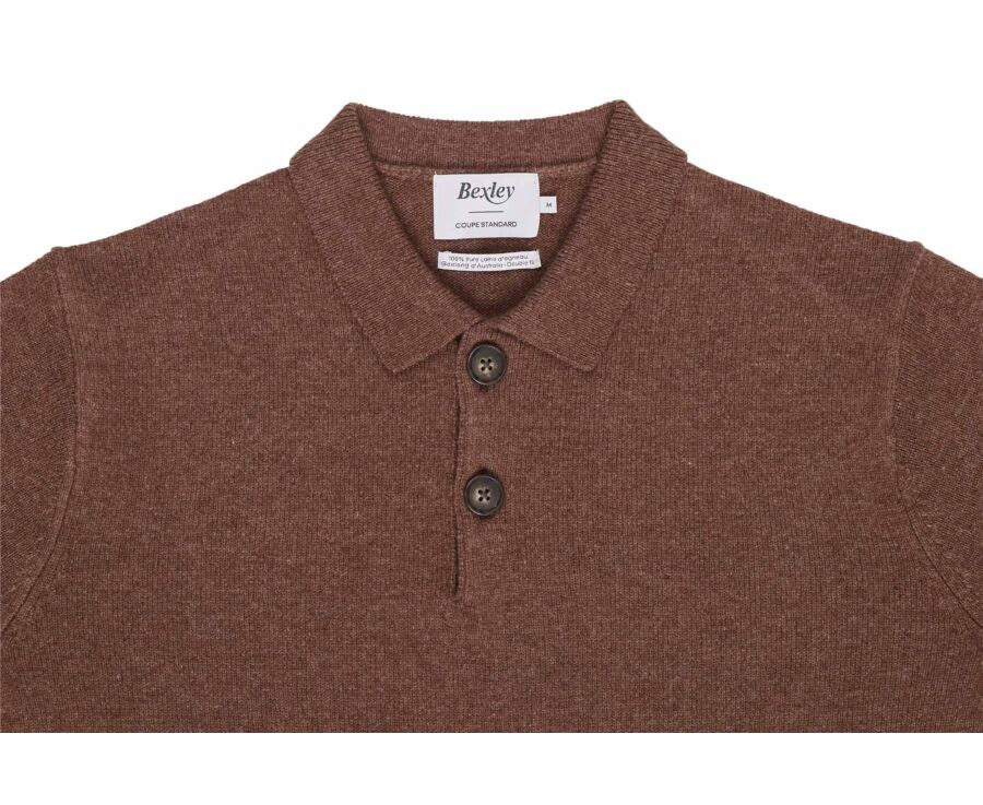 Men's chocolate mélange polo collar lambswool jumper - BRAIDRICK