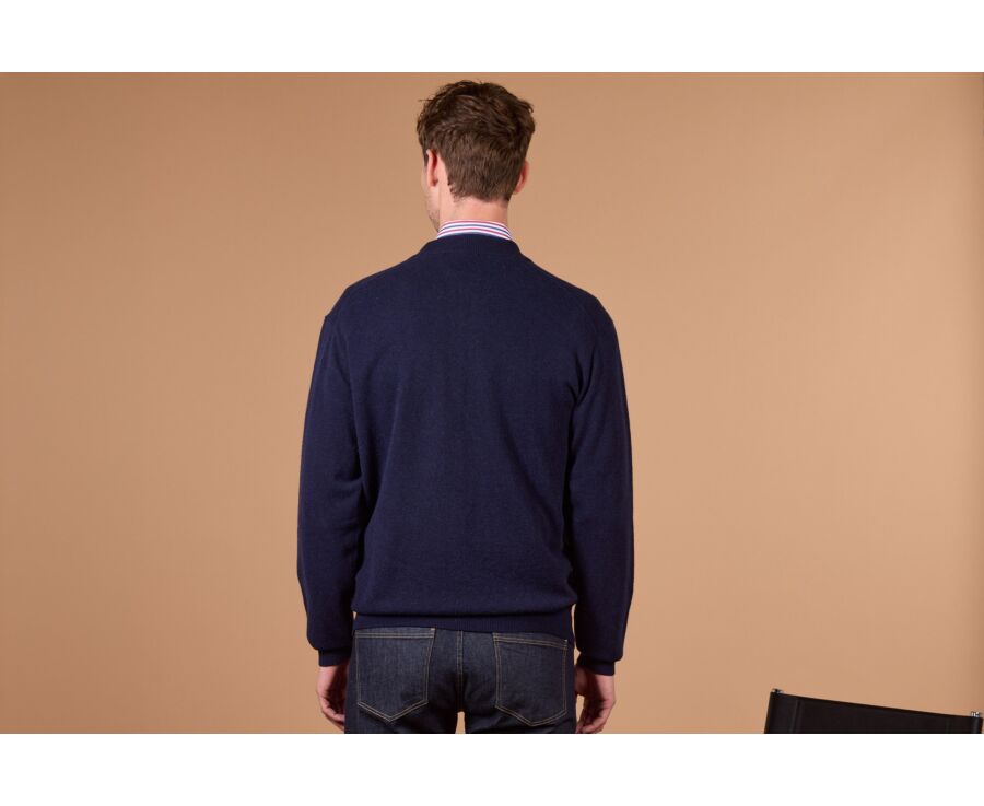 Men's navy full zip lambswool cardigan - BRENNICK