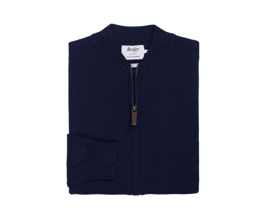 Men's navy full zip lambswool cardigan - BRENNICK