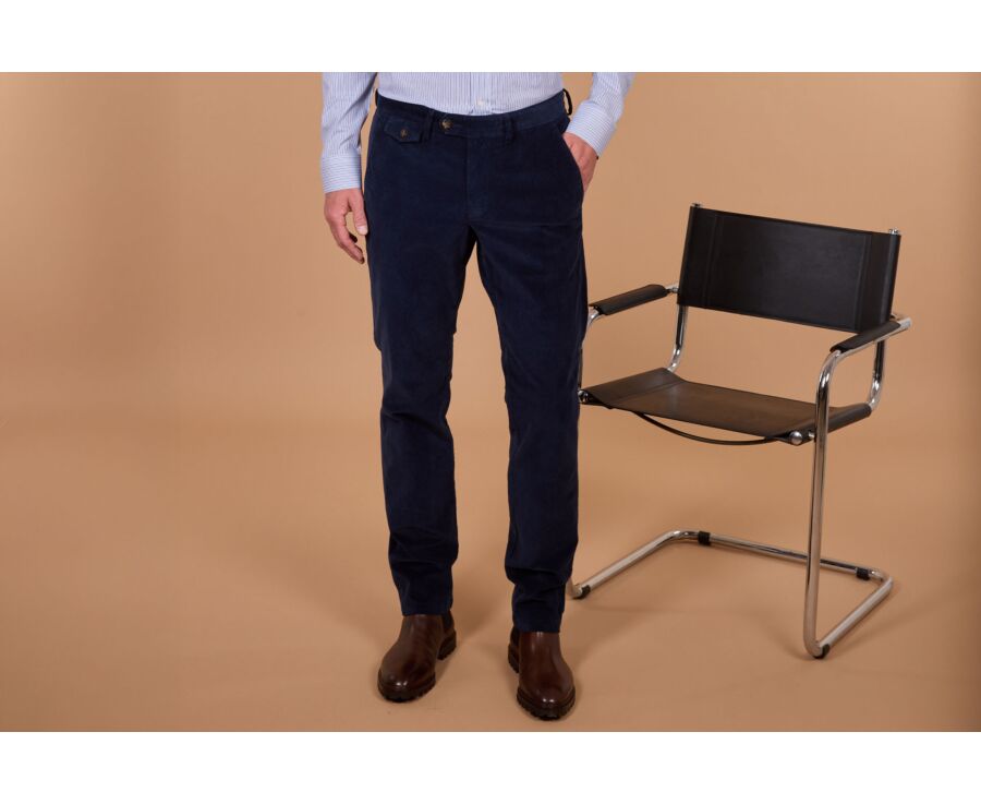 Men's navy needlecord chino trousers - NOLAS
