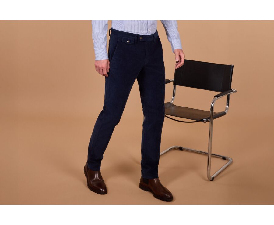 Men's navy needlecord chino trousers - NOLAS