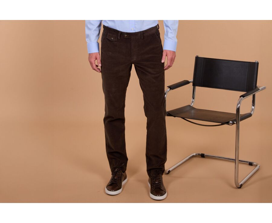 Men's dark chocolate needlecord chino trousers - NOLAS