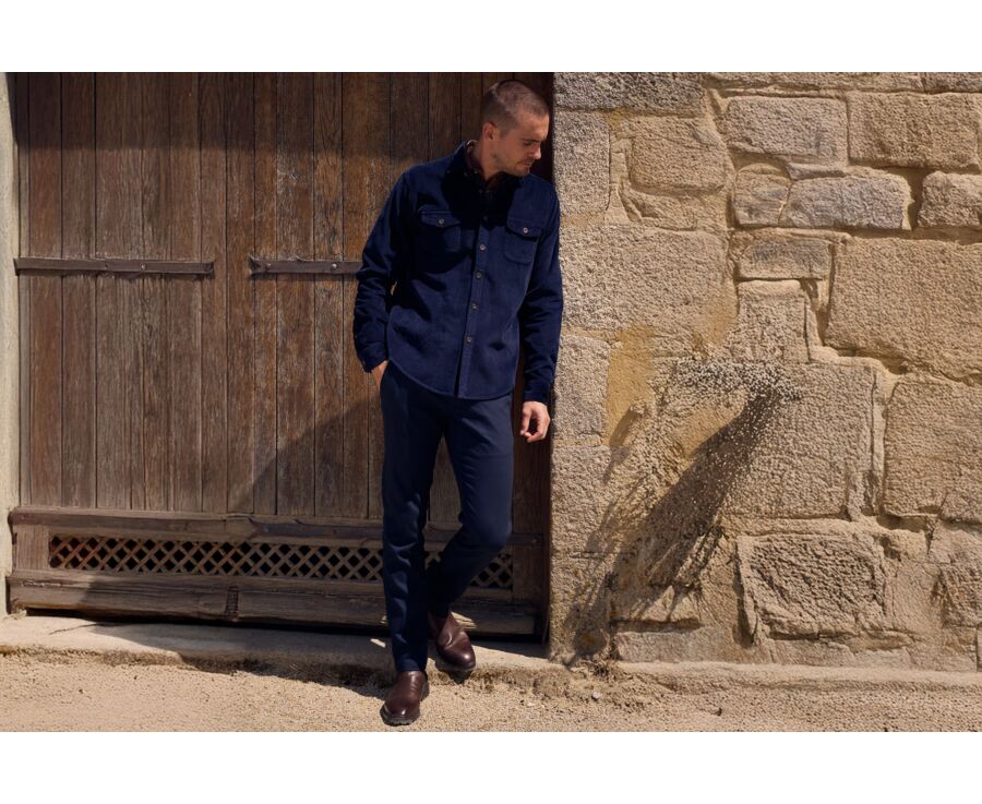 Men's navy wool flannel chino trousers - KYVERS