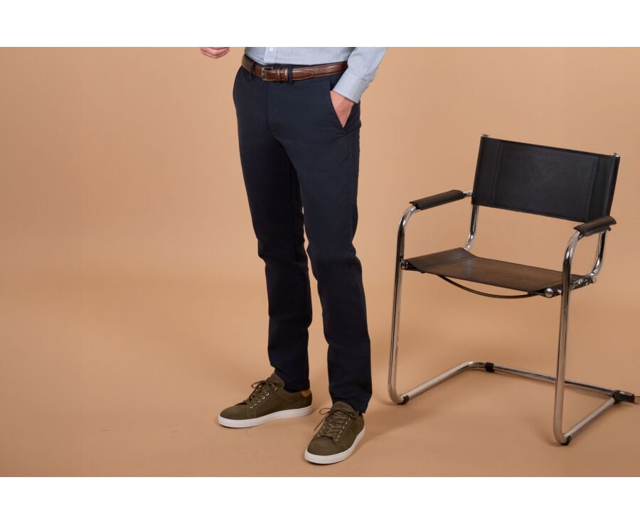 Men's navy cotton dobby chino trousers - NILAN