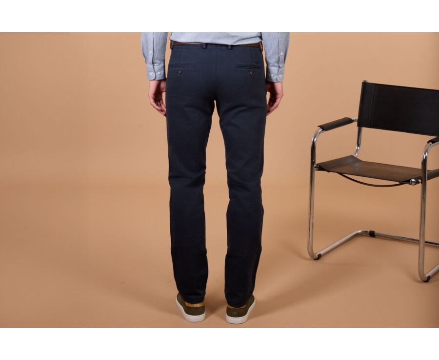 Men's navy cotton dobby chino trousers - NILAN