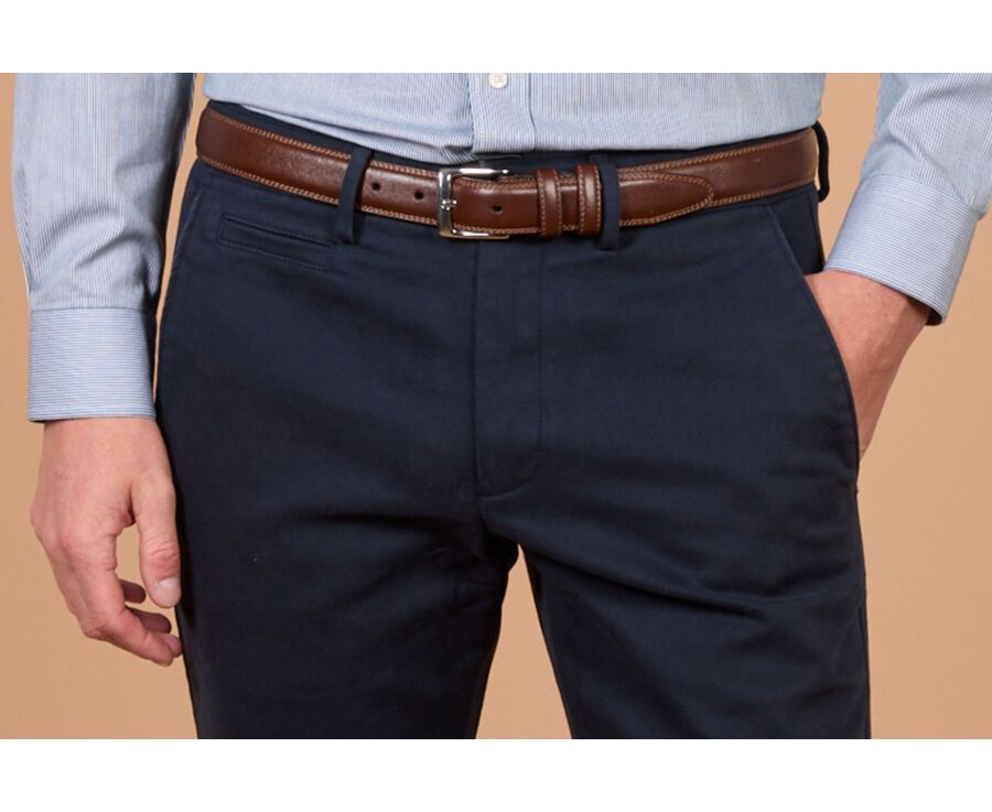 Men's navy cotton dobby chino trousers - NILAN