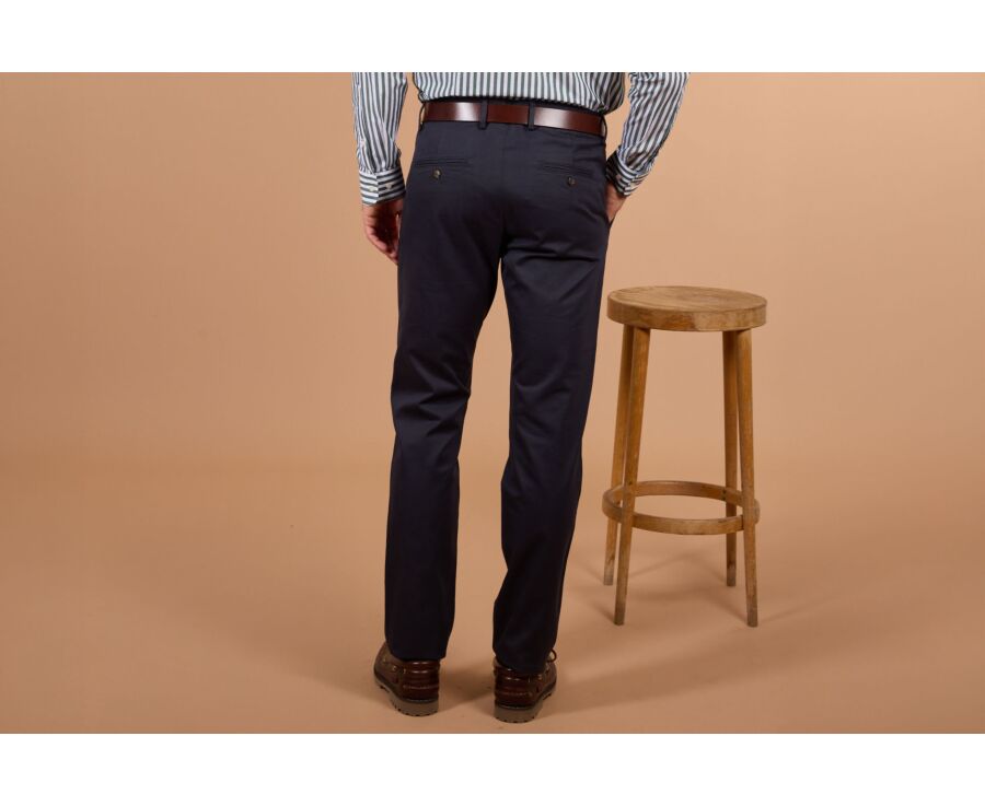 Men's navy pleated cotton twill chino trousers - KAYNAN