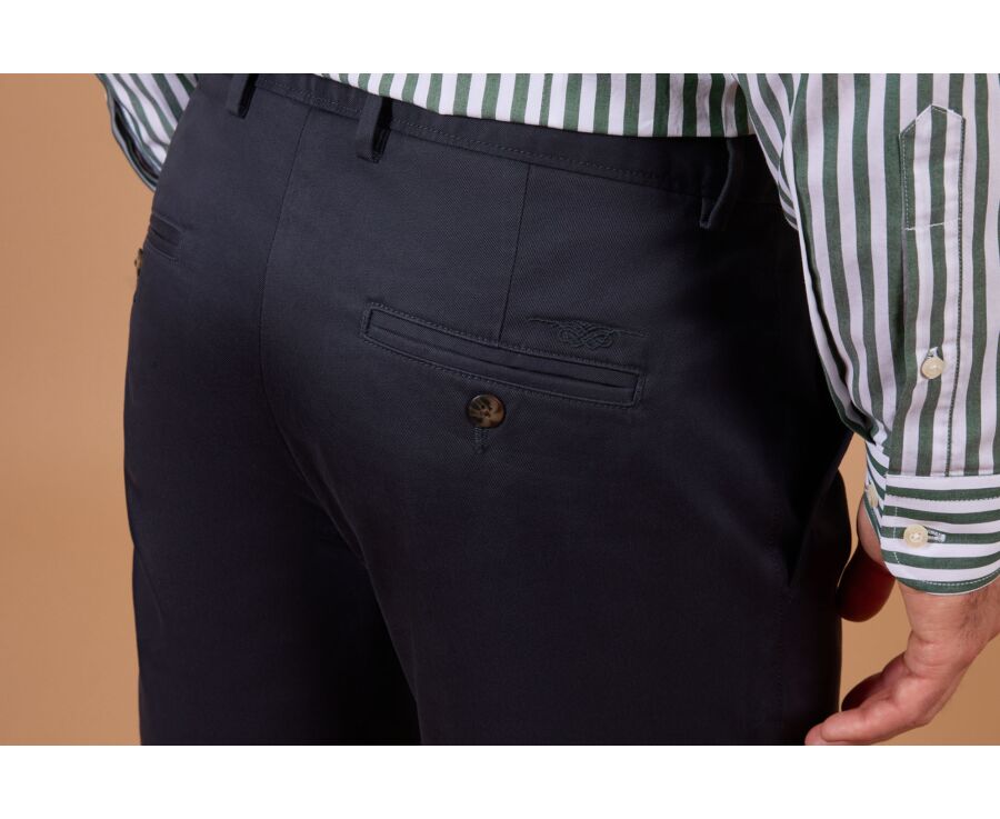 Men's navy pleated cotton twill chino trousers - KAYNAN