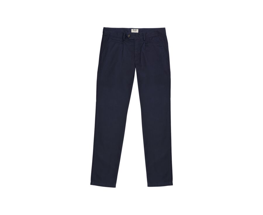 Men's navy pleated cotton twill chino trousers - KAYNAN