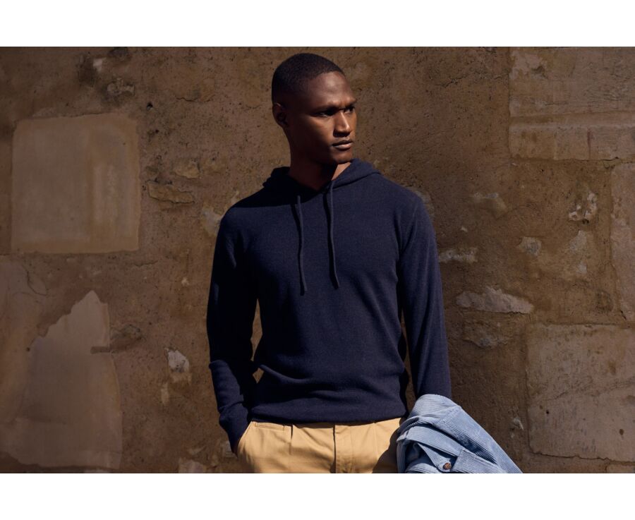 Men's navy lambswool hoodie jumper - HOODRICK