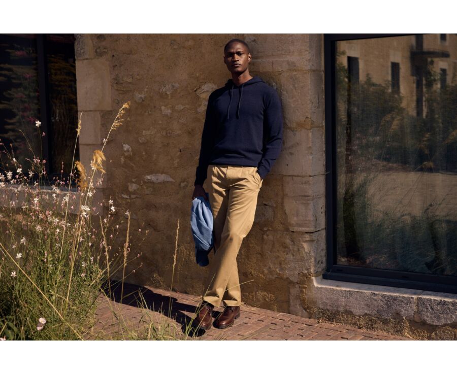 Men's navy lambswool hoodie jumper - HOODRICK