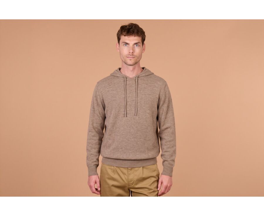 Men's taupe mélange lambswool hoodie jumper - HOODRICK