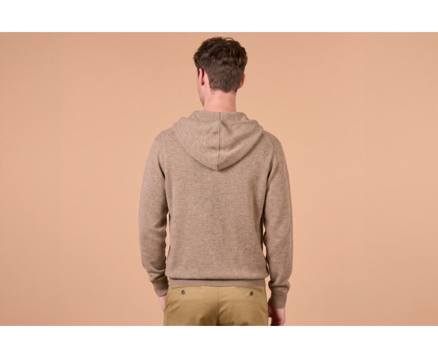 Men's taupe mélange lambswool hoodie jumper - HOODRICK