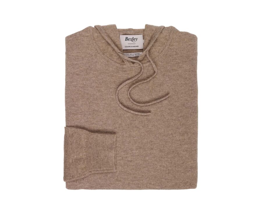 Men's taupe mélange lambswool hoodie jumper - HOODRICK