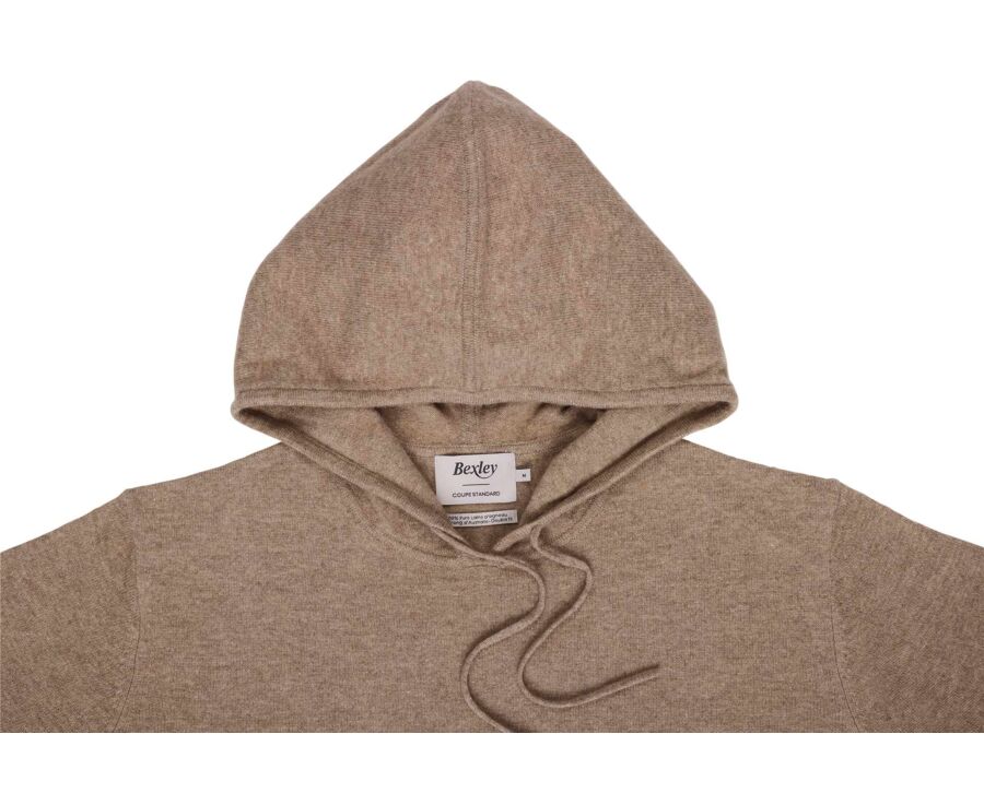 Men's taupe mélange lambswool hoodie jumper - HOODRICK