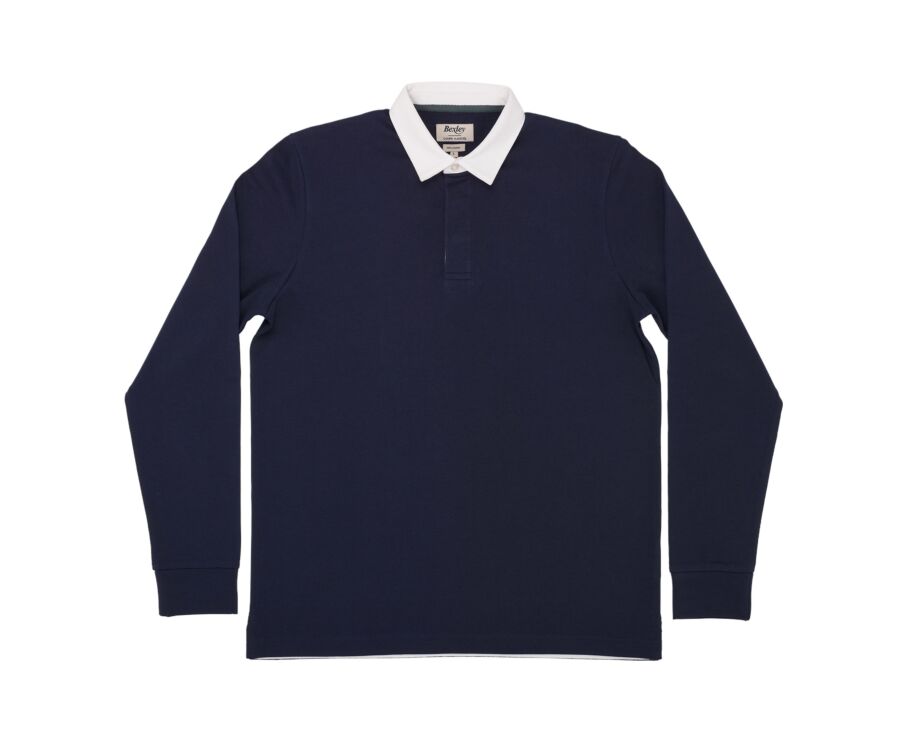 Men's navy washed cotton long sleeve rugby polo - SKYLER