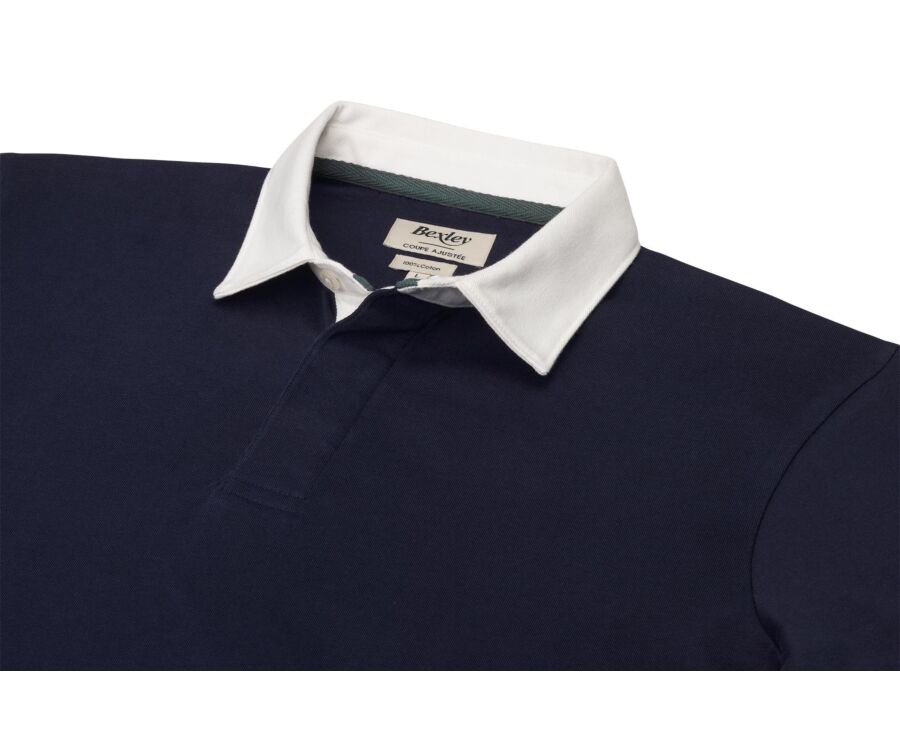 Men's navy washed cotton long sleeve rugby polo - SKYLER