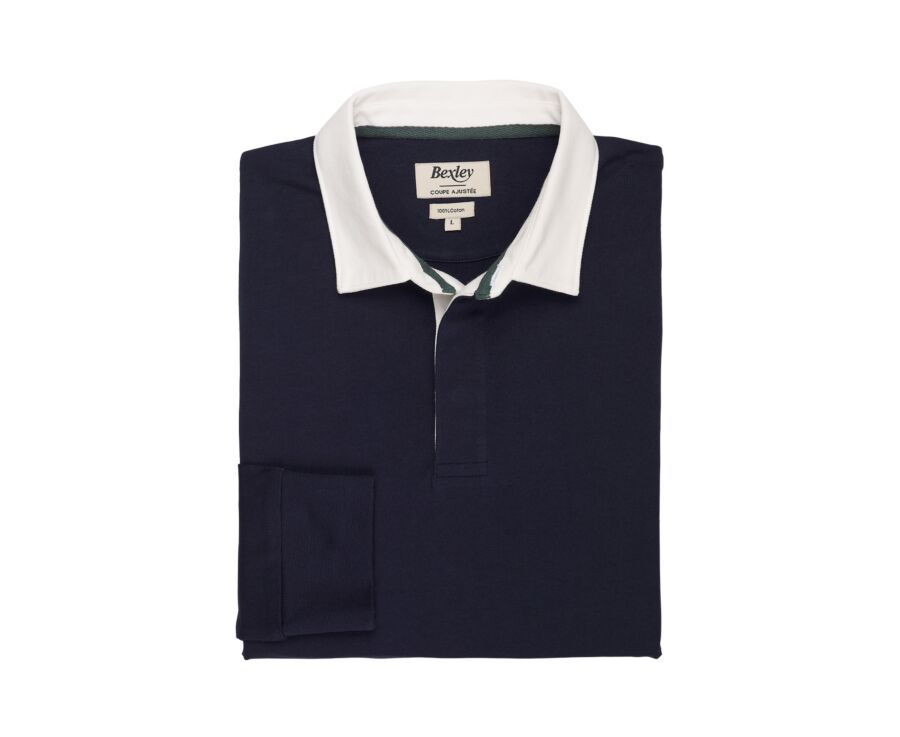 Men's navy washed cotton long sleeve rugby polo - SKYLER