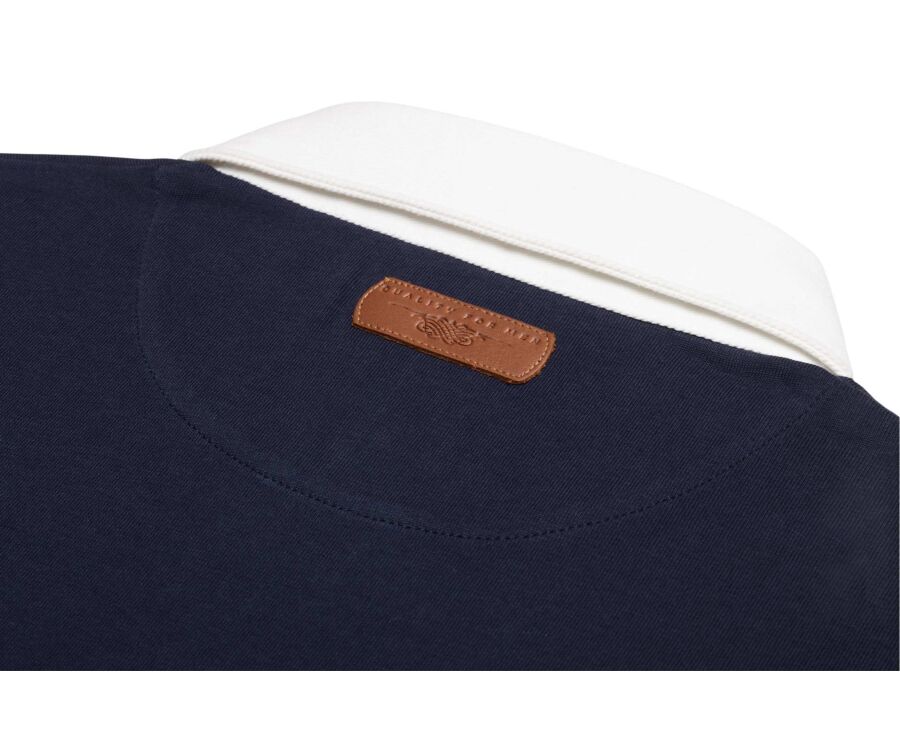 Men's navy washed cotton long sleeve rugby polo - SKYLER