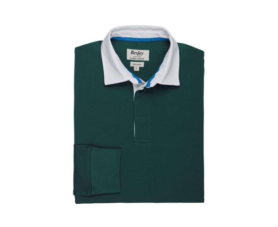 Men's dark green long sleeve rugby polo in washed cotton - SKYLER