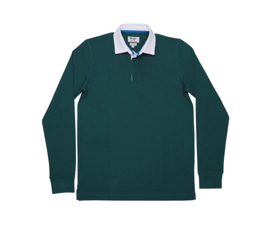 Men's dark green long sleeve rugby polo in washed cotton - SKYLER