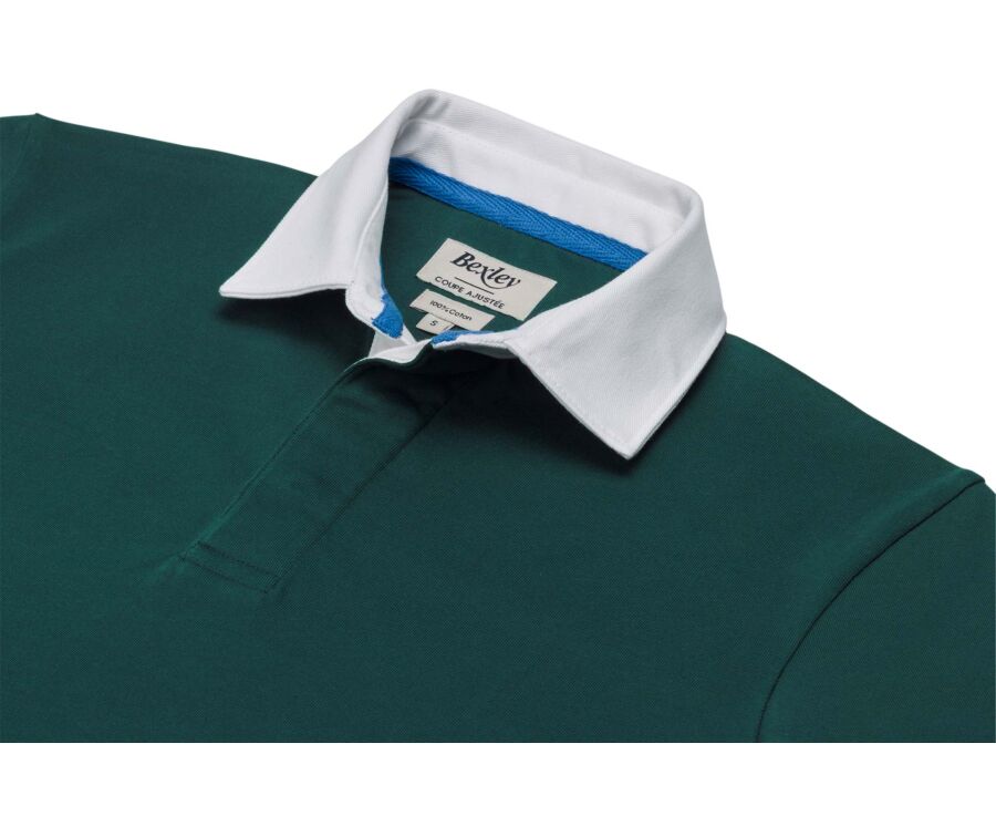 Men's dark green long sleeve rugby polo in washed cotton - SKYLER