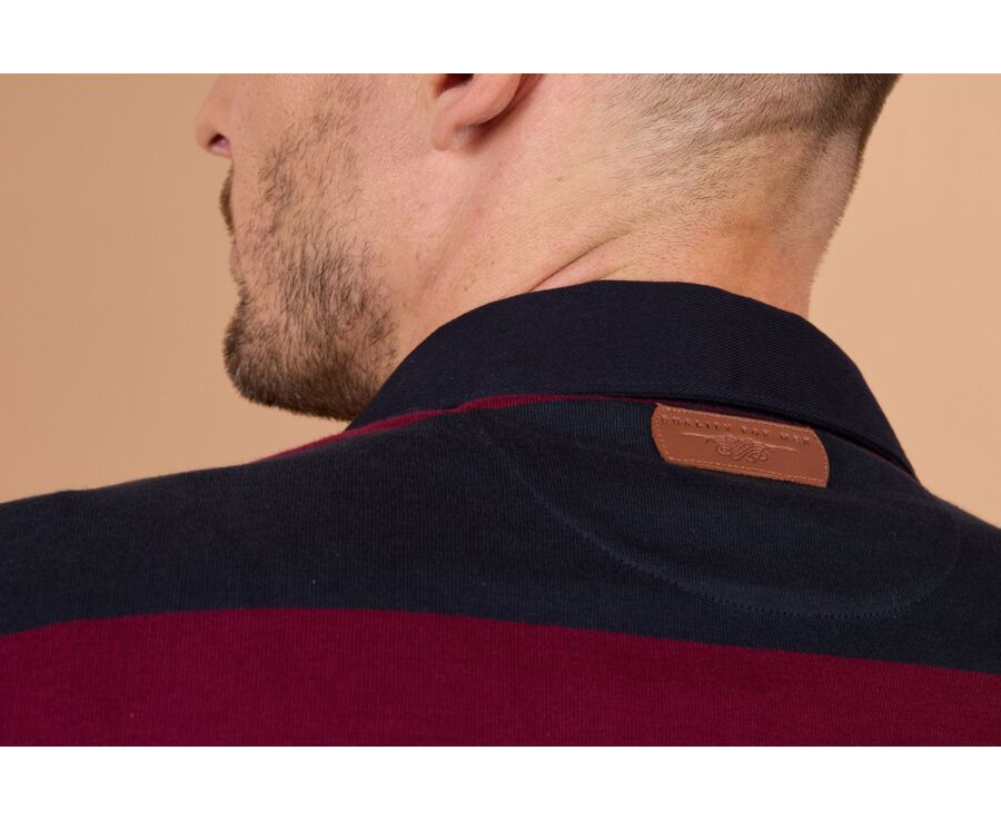 Men's burgundy and navy long sleeve rugby polo - SKYLER