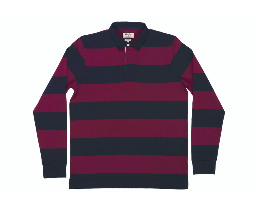 Men's burgundy and navy long sleeve rugby polo - SKYLER