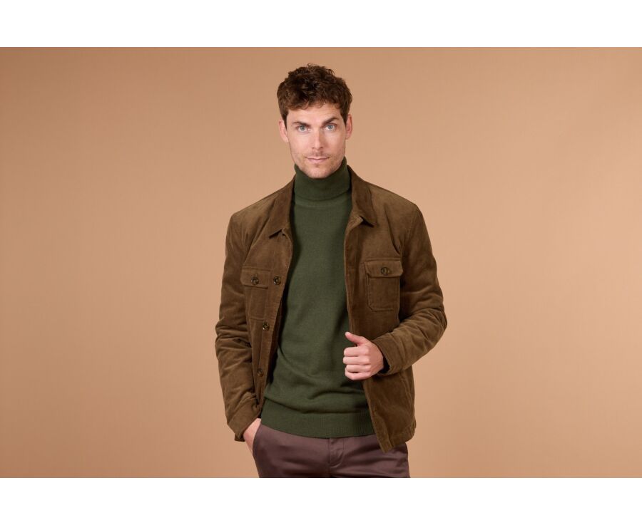 Men's quilted overshirt jacket in khaki velvet - CARSTEN