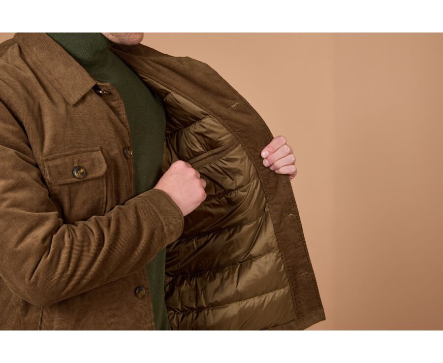 Men's quilted overshirt jacket in khaki velvet - CARSTEN